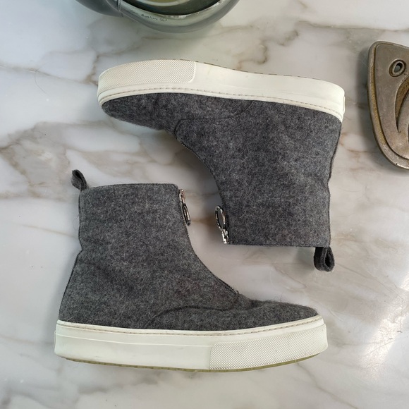 CELINE PARIS GREY WOOL ZIP FRONT HIGH TOPS! - Picture 2 of 6